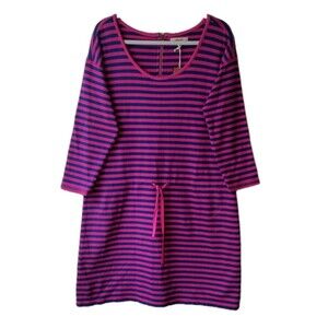 G.H. Bass&Co. 100% Cotton Striped Dress 3/4 Sleeve Fuschia Purple Women's Sz L